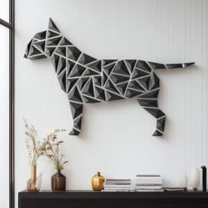 3D-geprinte geometrische Bull Terrier van Printiks, beschikbaar in diverse kleuren, met een abstract en modern design